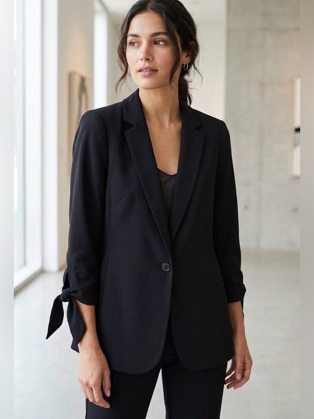 Anthropologie Black Tie-Sleeve Blazer
